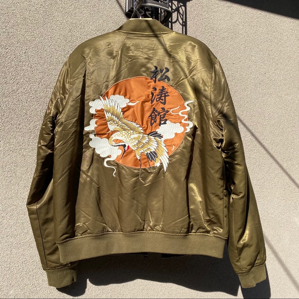Gorgeous Olive Satin Embroidered Bomber